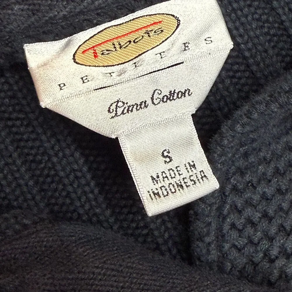 Talbots Petites Pima Cotton Rib Knit Cardigan Sweater Navy Blue Size Small